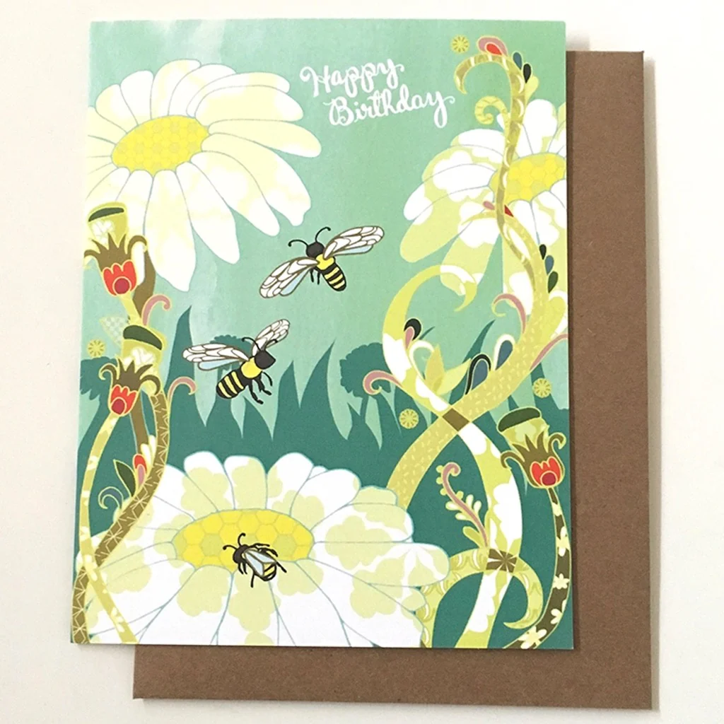 Bees & Flowers Birthday Card