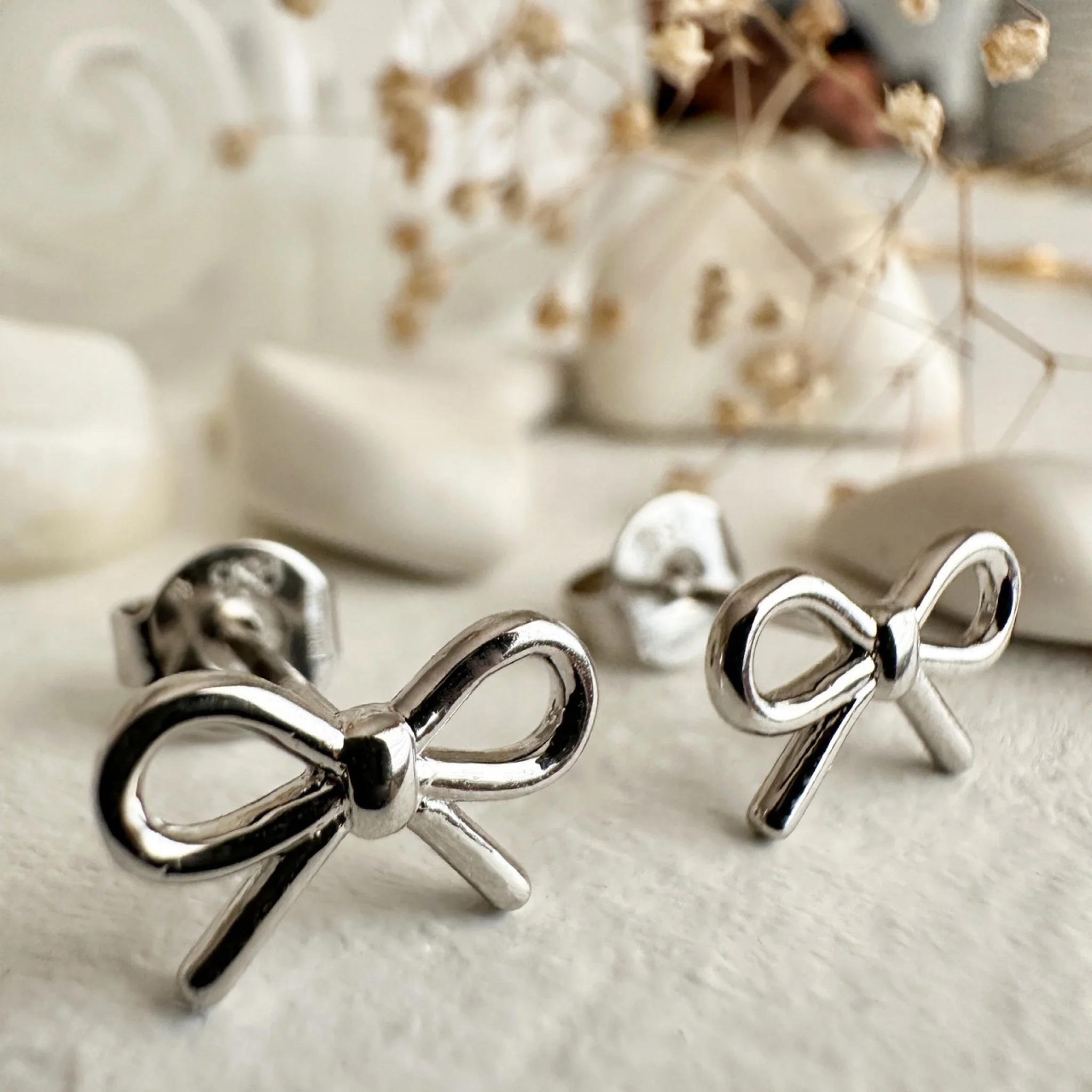 Bow Stud Earrings Silver