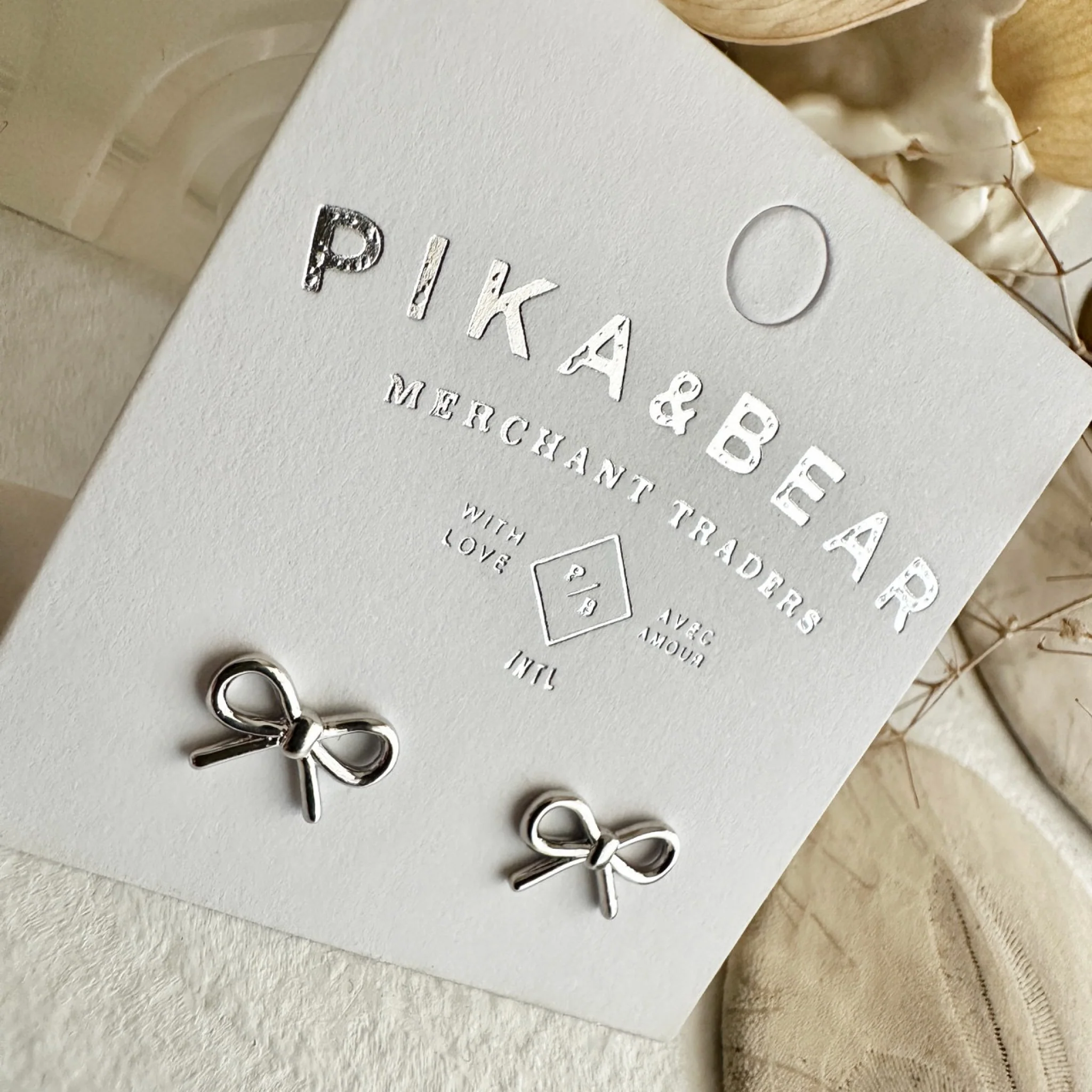 Bow Stud Earrings Silver - Image 2