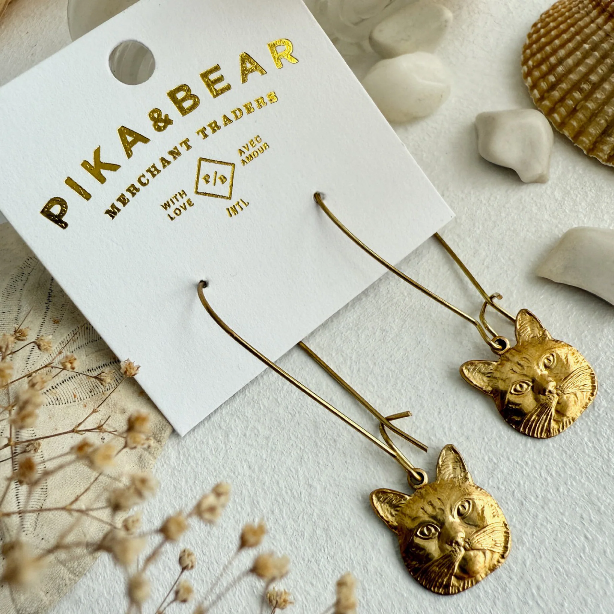 Cat Face Drop Earrings Brass - Image 2