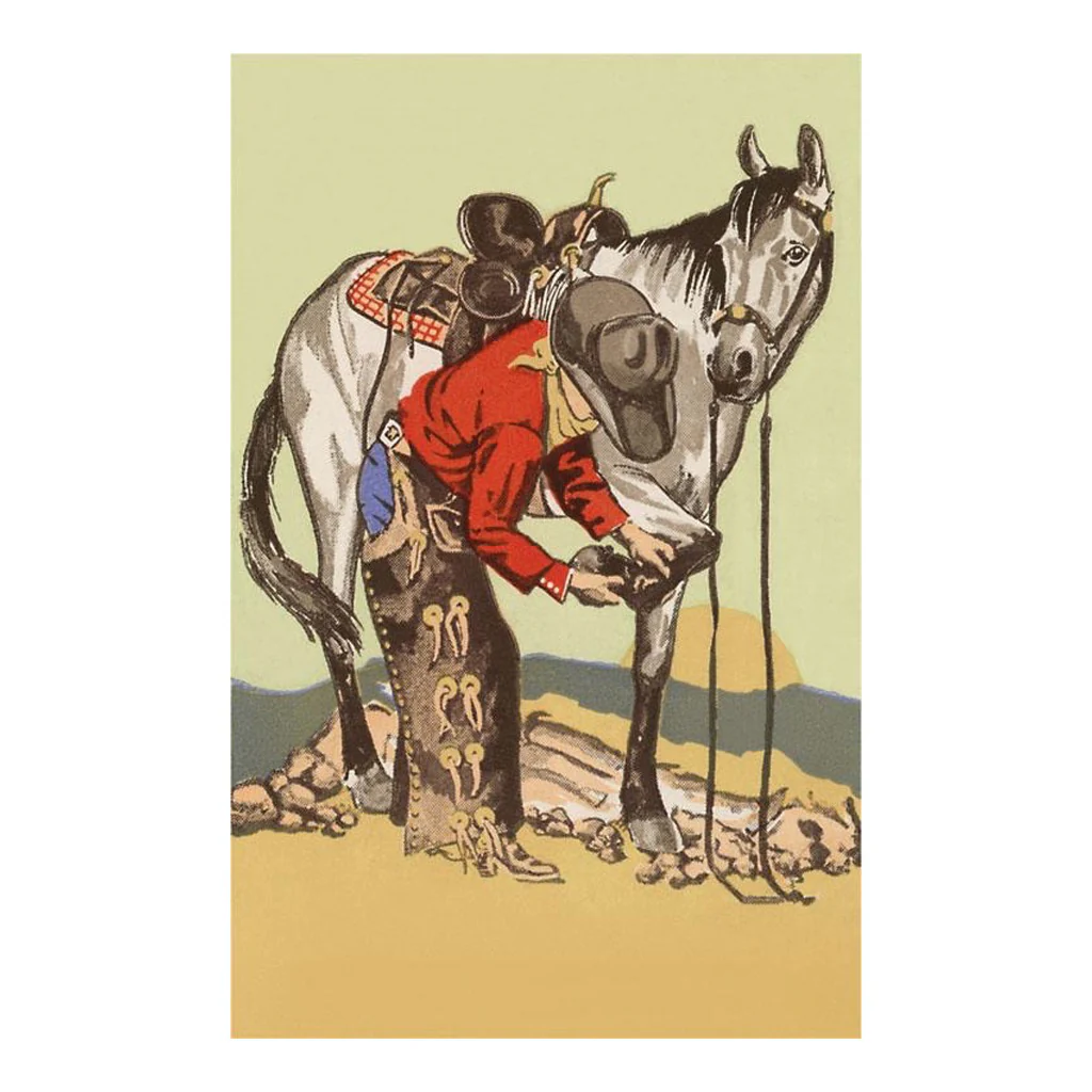 Cowboy Checking Horse Hoof Postcard