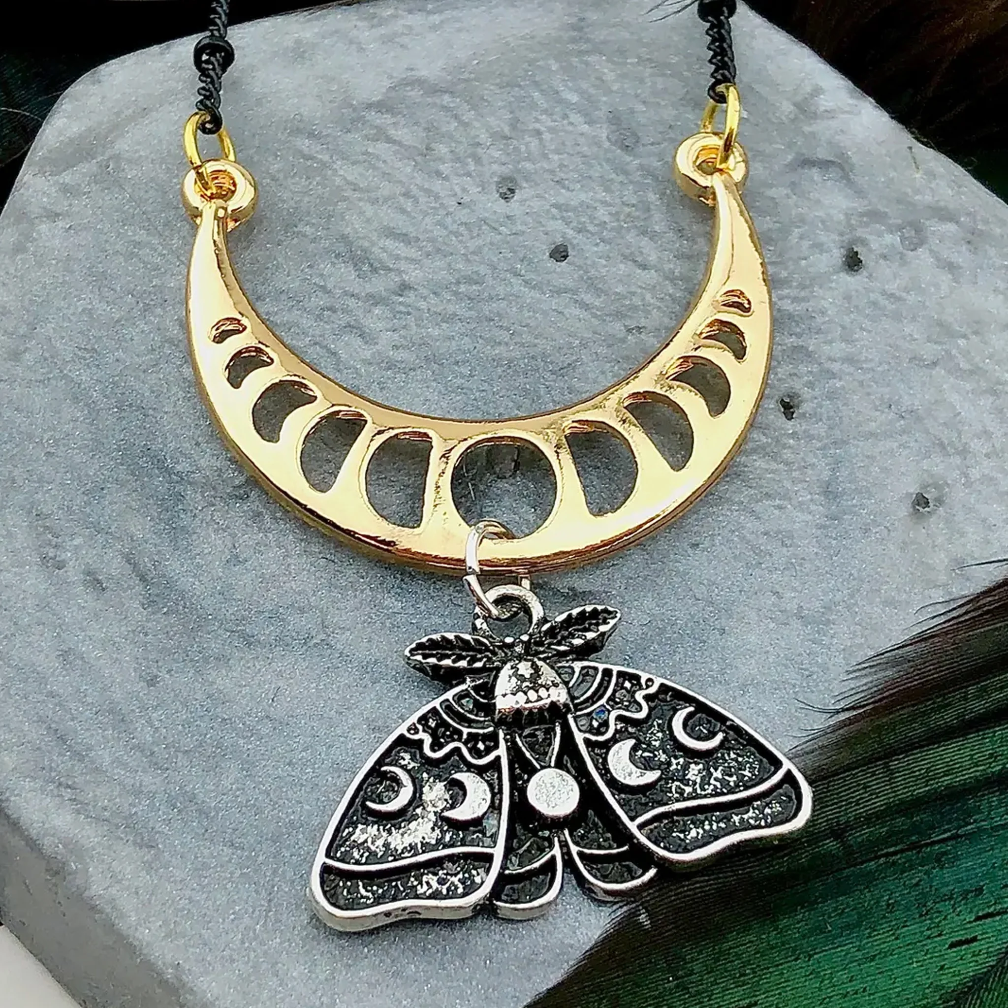 Crescent Moon Luna Moth Necklace