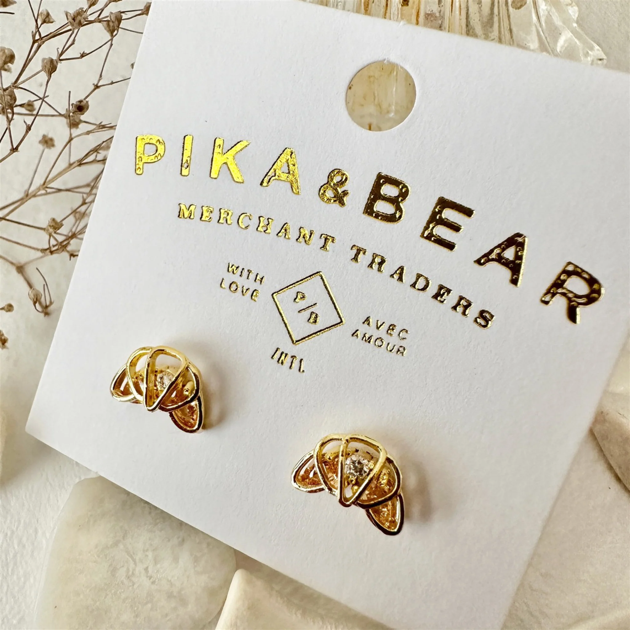 Croissant Rhinestone Stud Earrings Gold - Image 3
