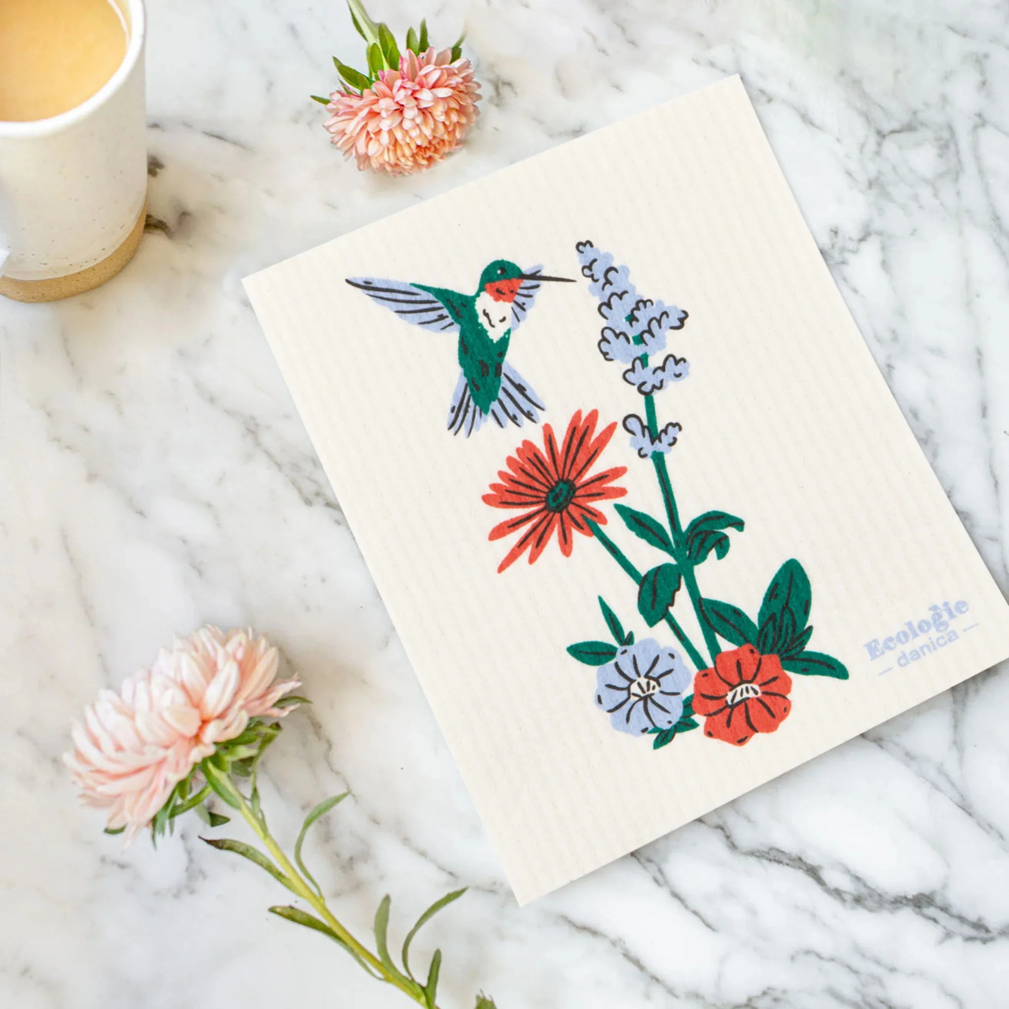 Hummingbird Floral Swedish Dishcloth - Image 2
