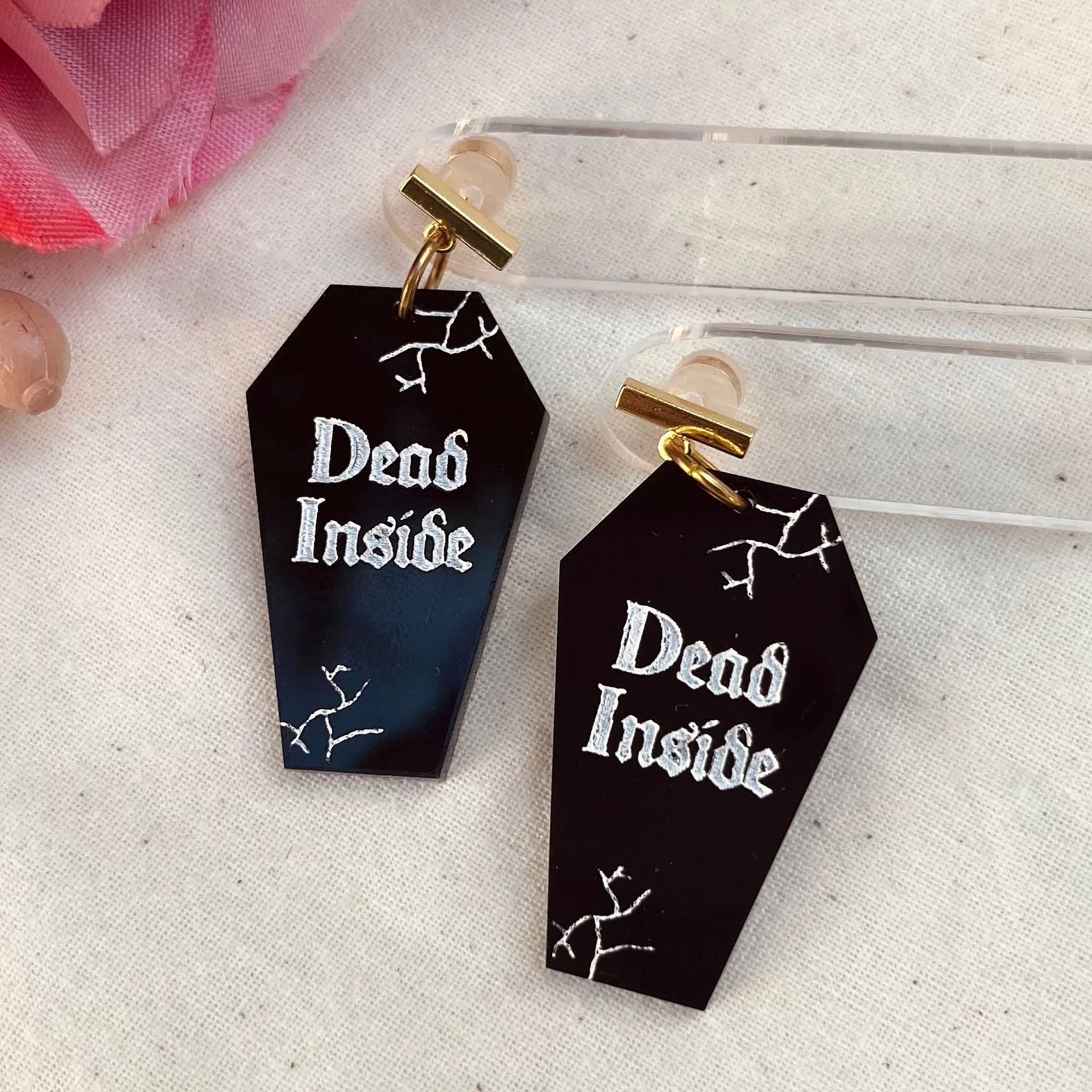 Dead Inside Black Earrings