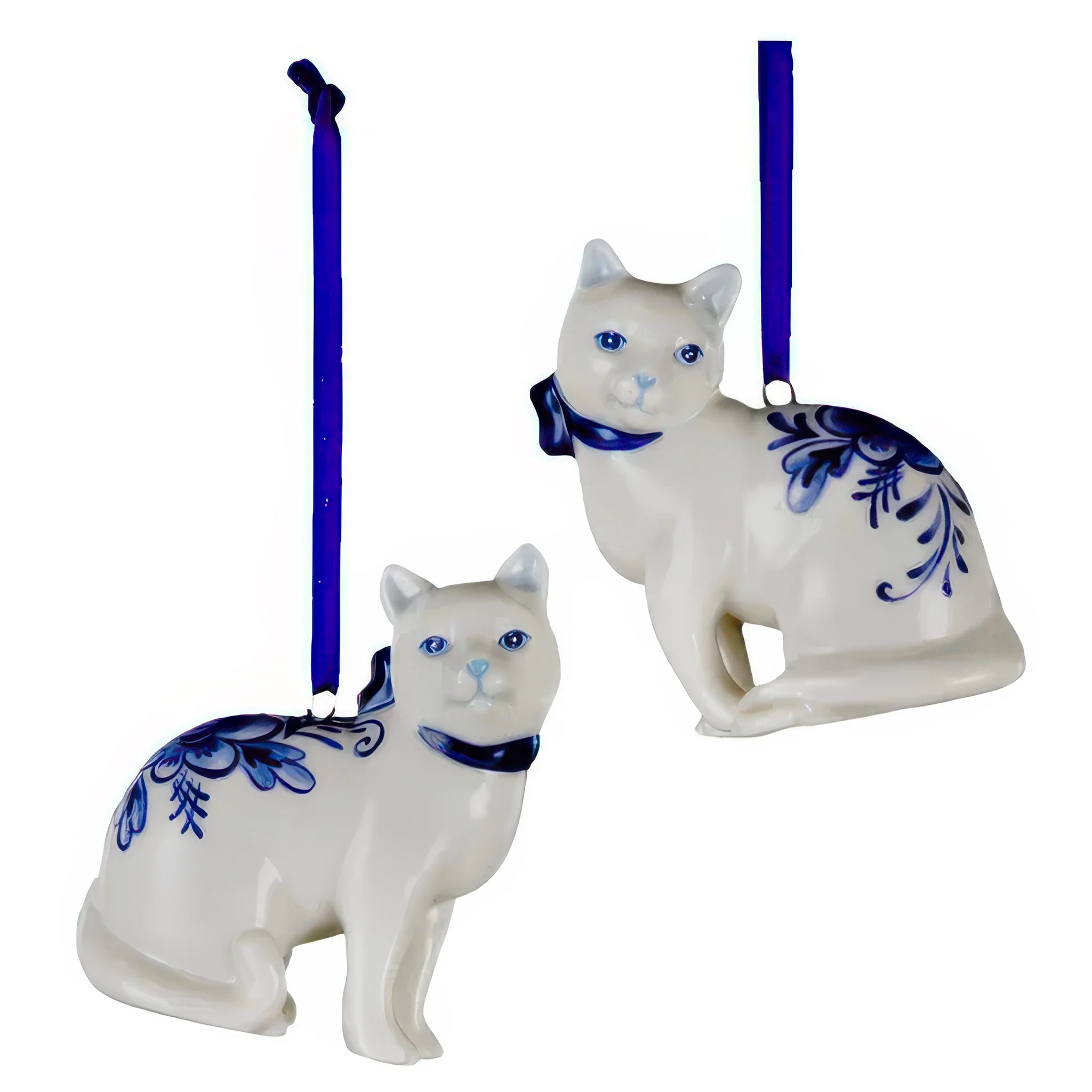 Delft Porcelain Cat Ornament