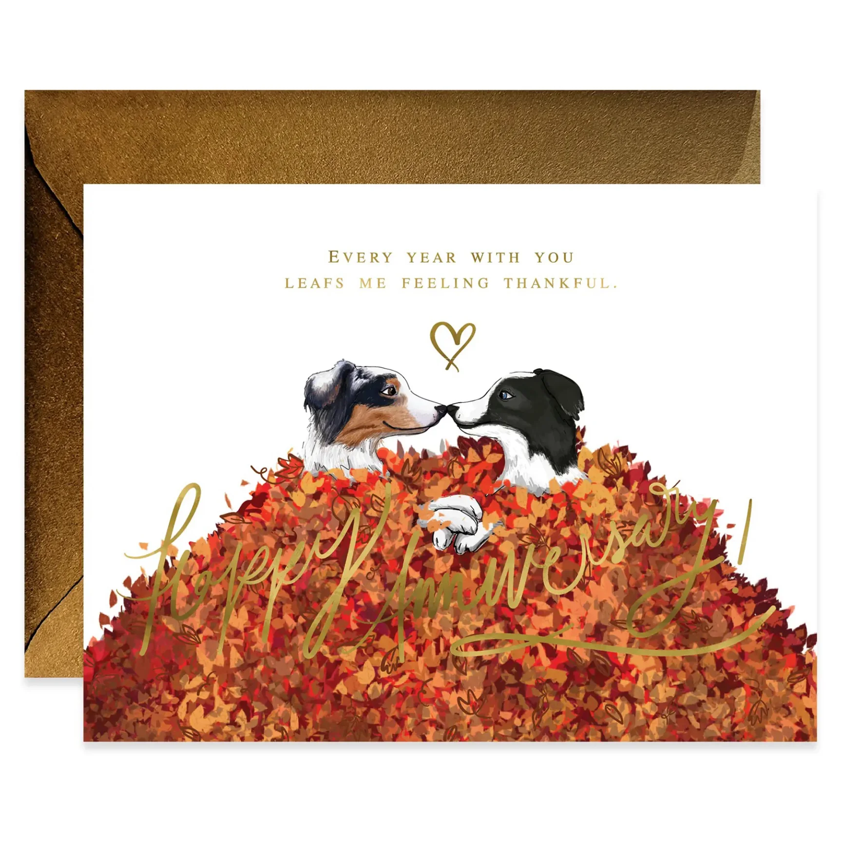 Dogs In Pile of Leaves Anniversary Card