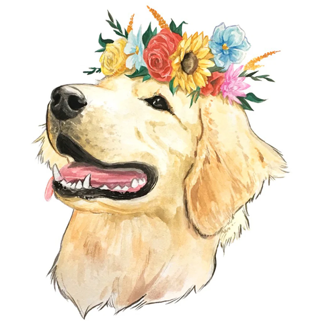 Flower Crown Golden Retriever Sticker