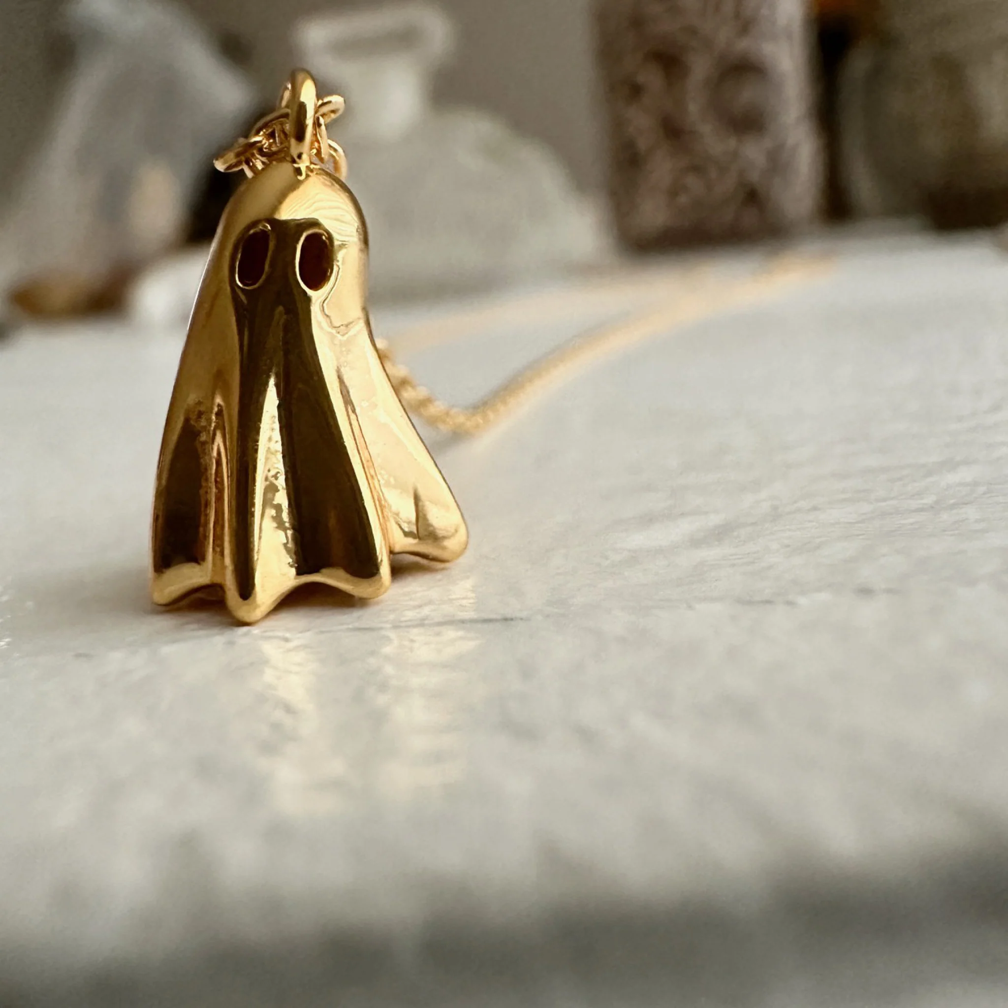 Ghost Charm Necklace Gold
