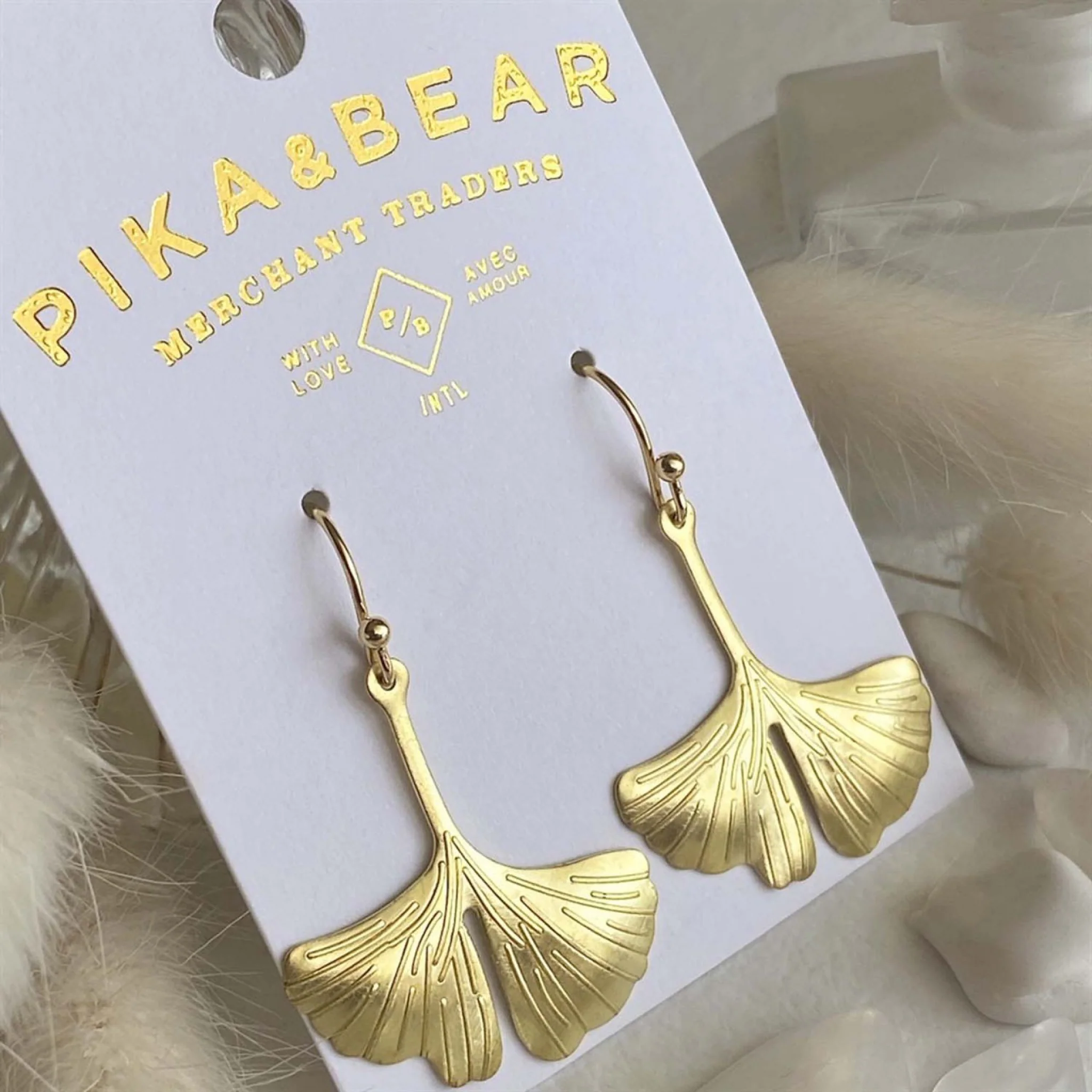 Ginkgo Leaf Drop Earrings Brass - Image 3