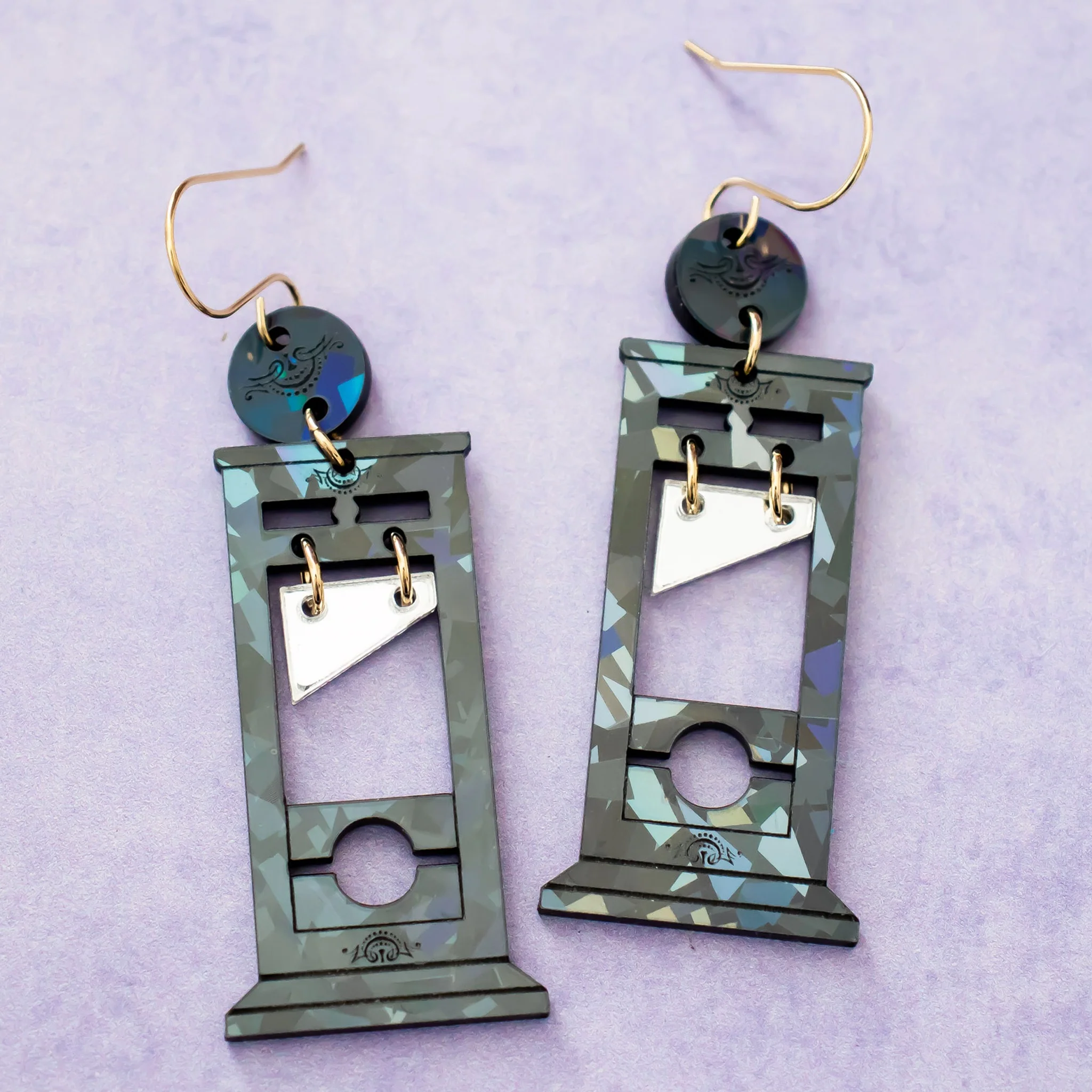 Black Holographic Guillotine Earrings - Image 2