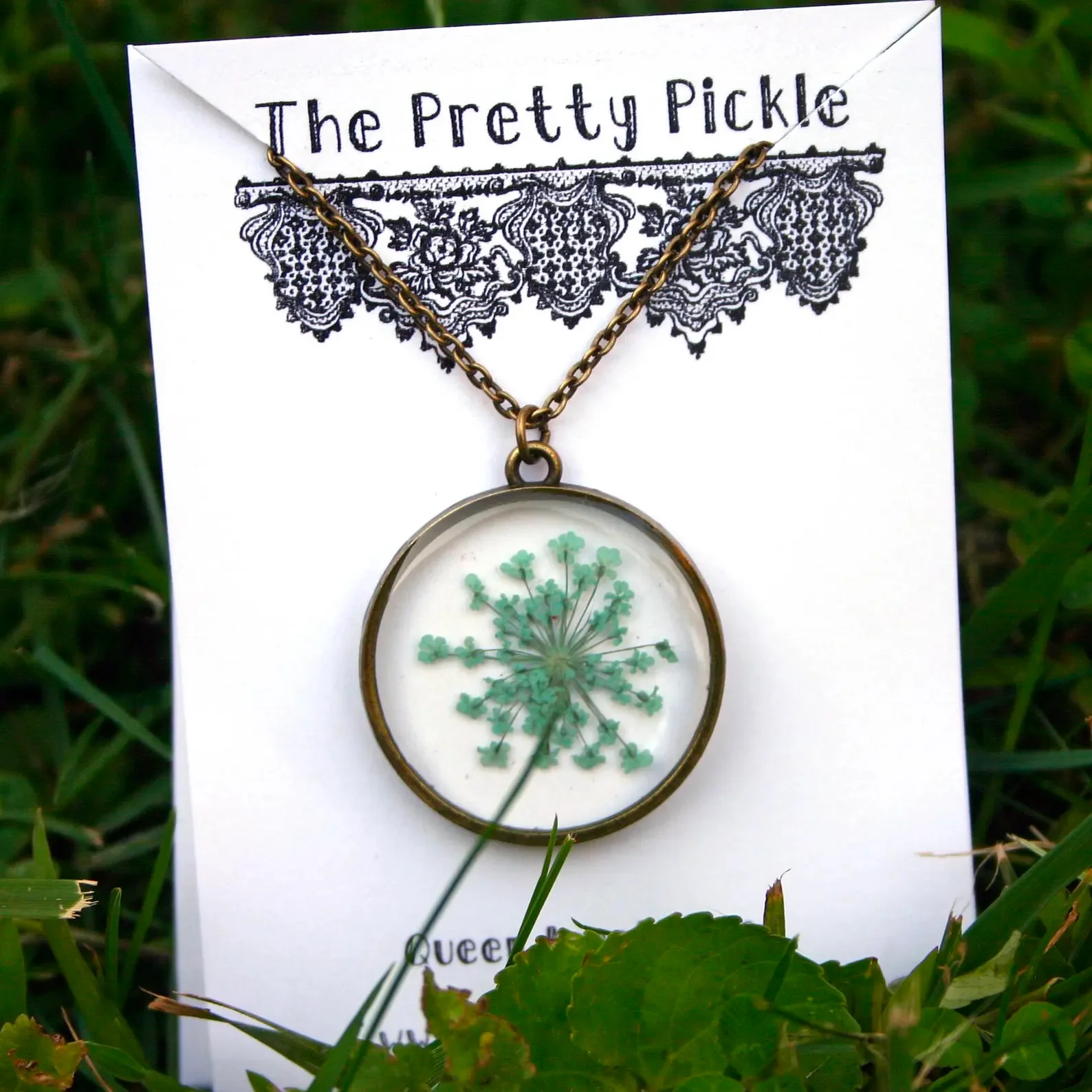 Light Blue Queen Anne's Lace Flower Necklace - Image 2