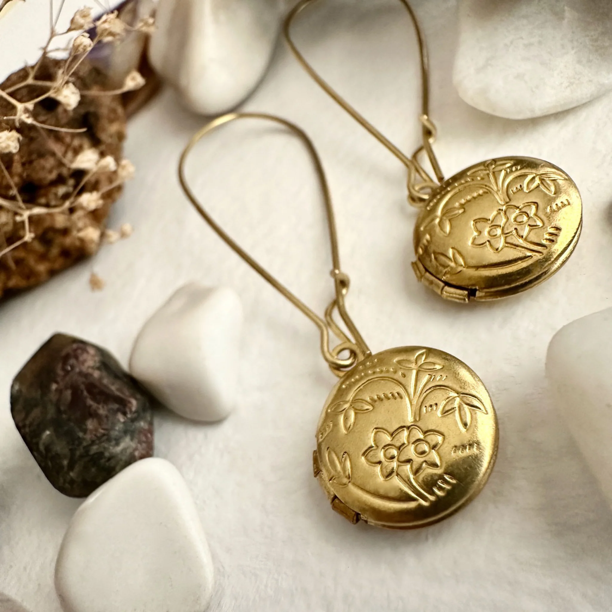 Locket Drop Earrings Brass