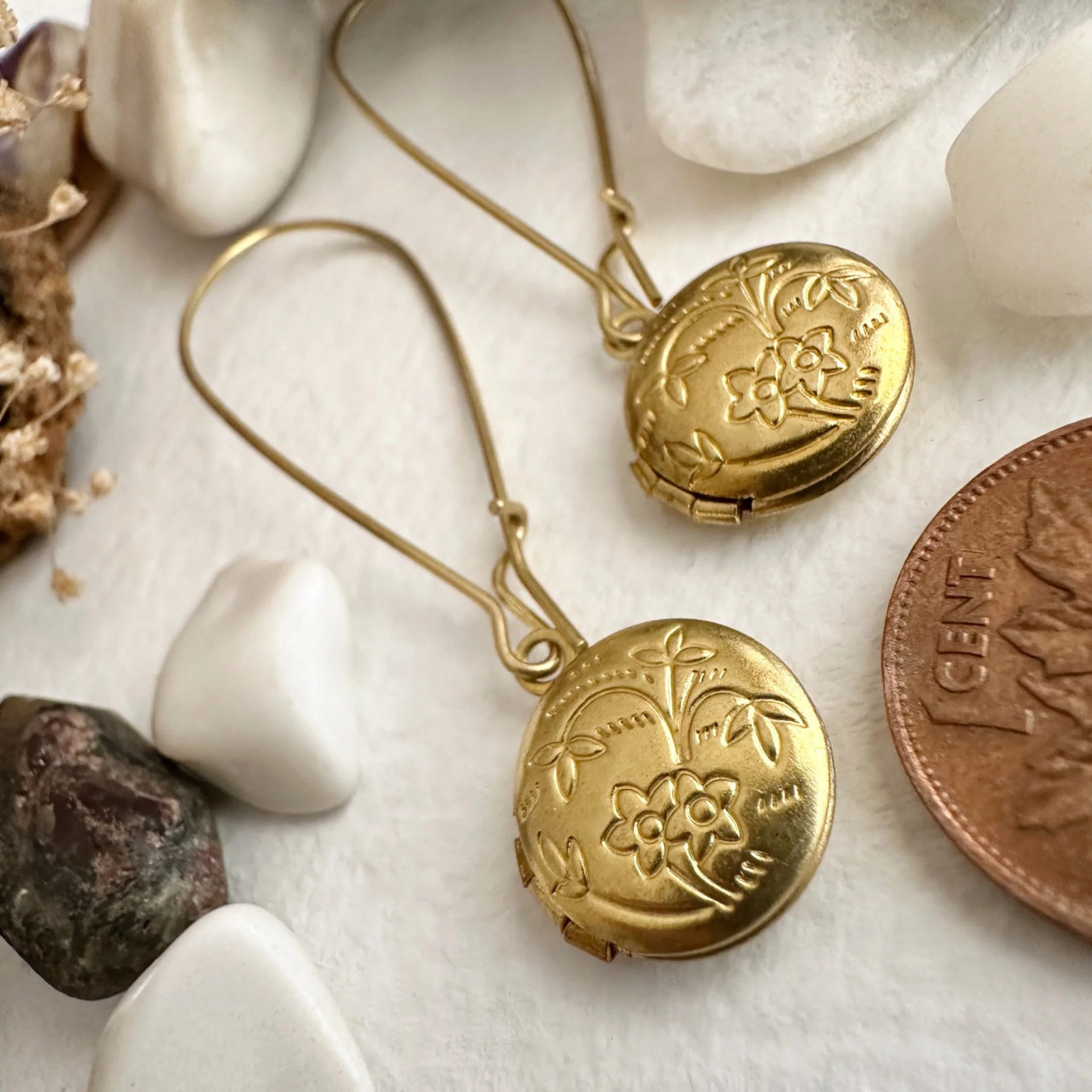 Locket Drop Earrings Brass - Image 5