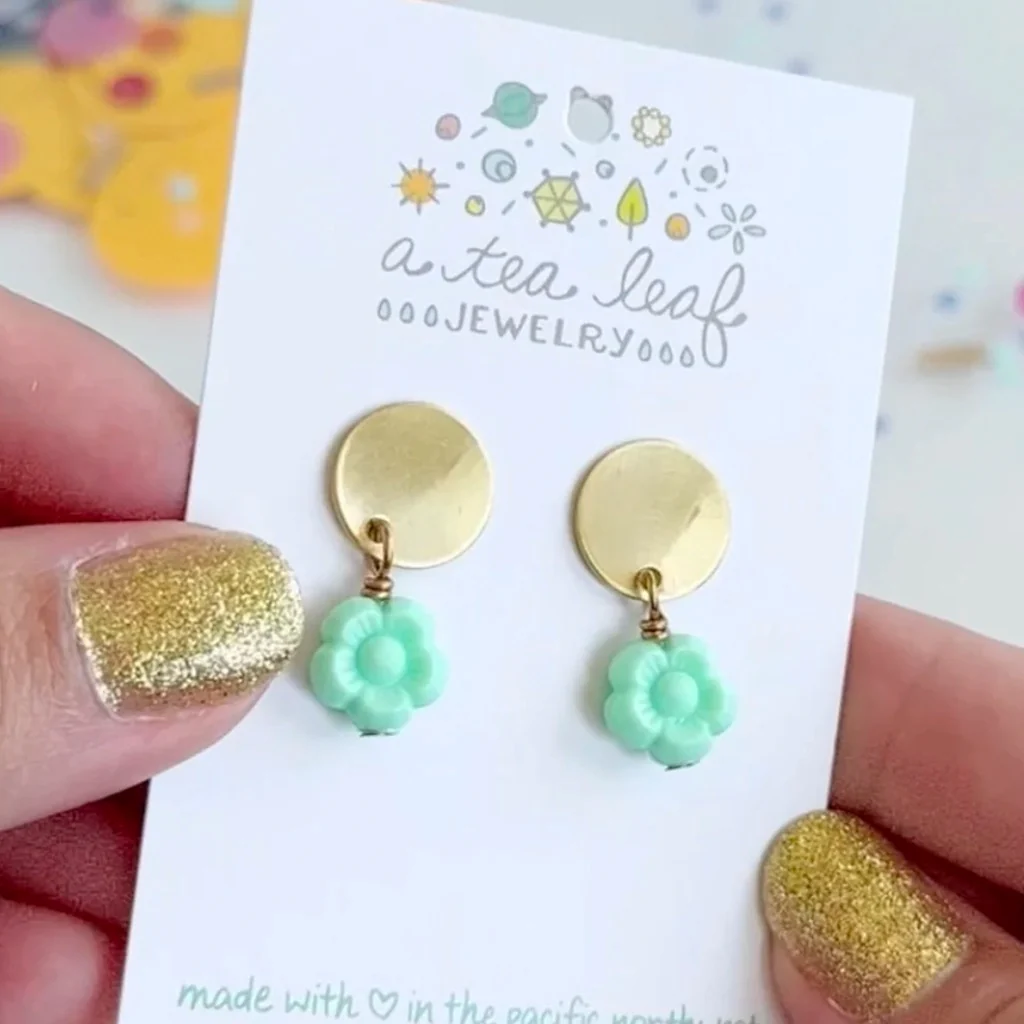 Mint Green Flower Earrings