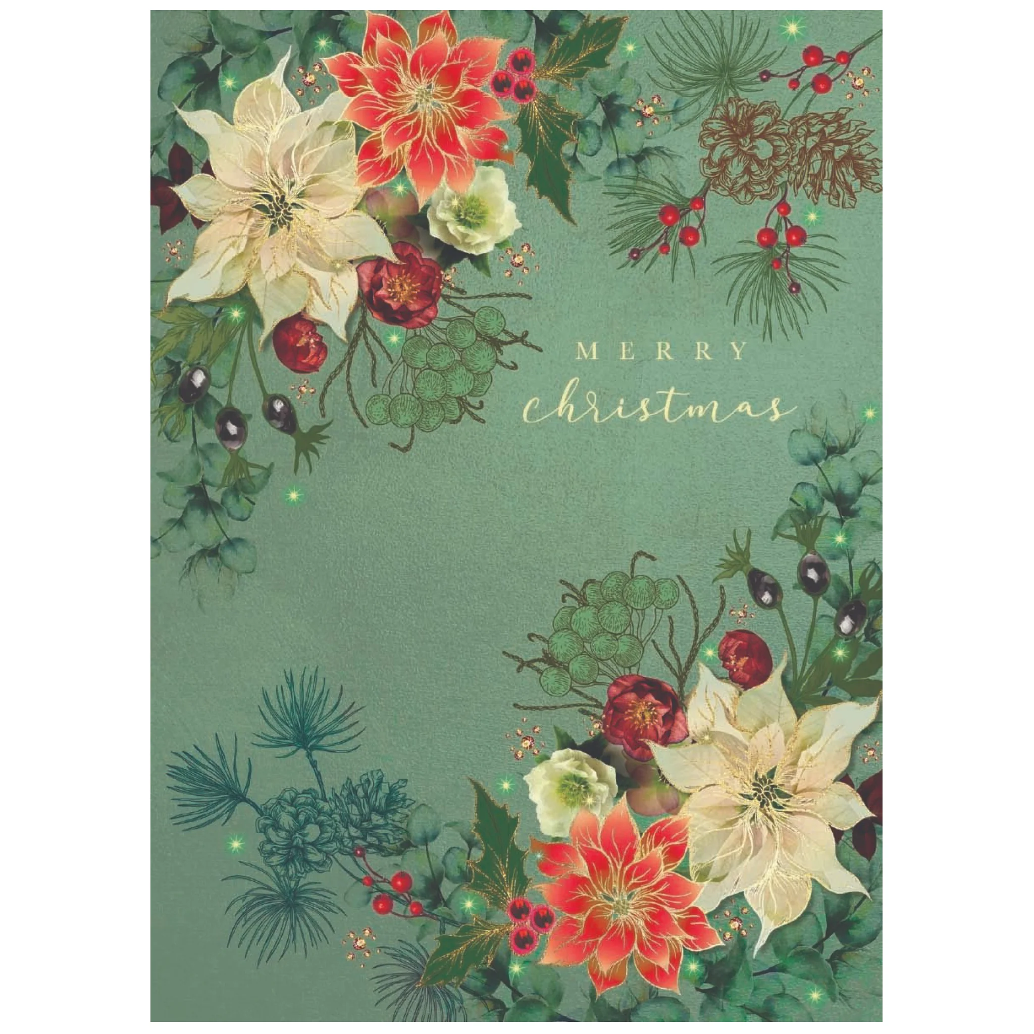 Red & White Poinsettias Christmas Card