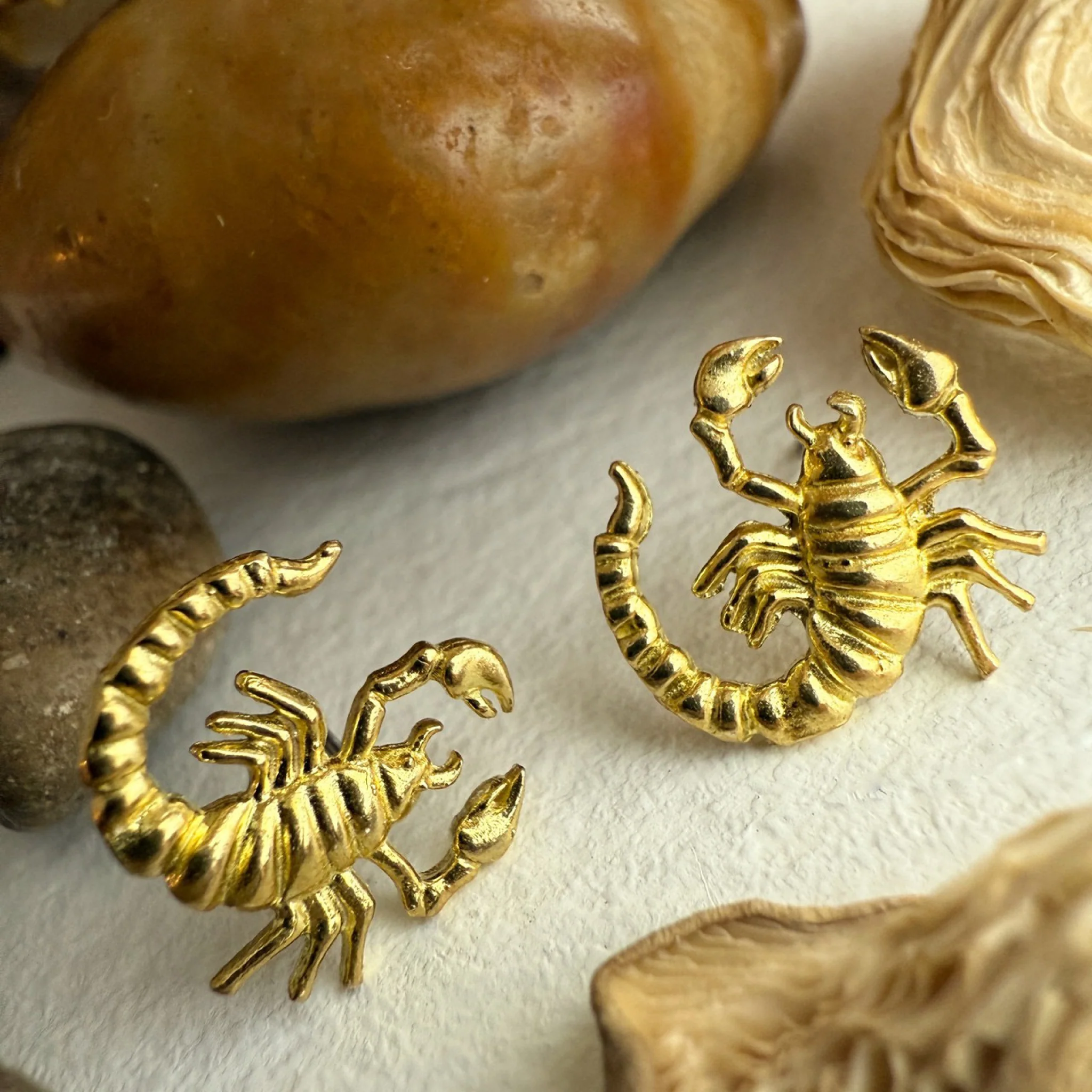 Scorpion Stud Earrings Brass