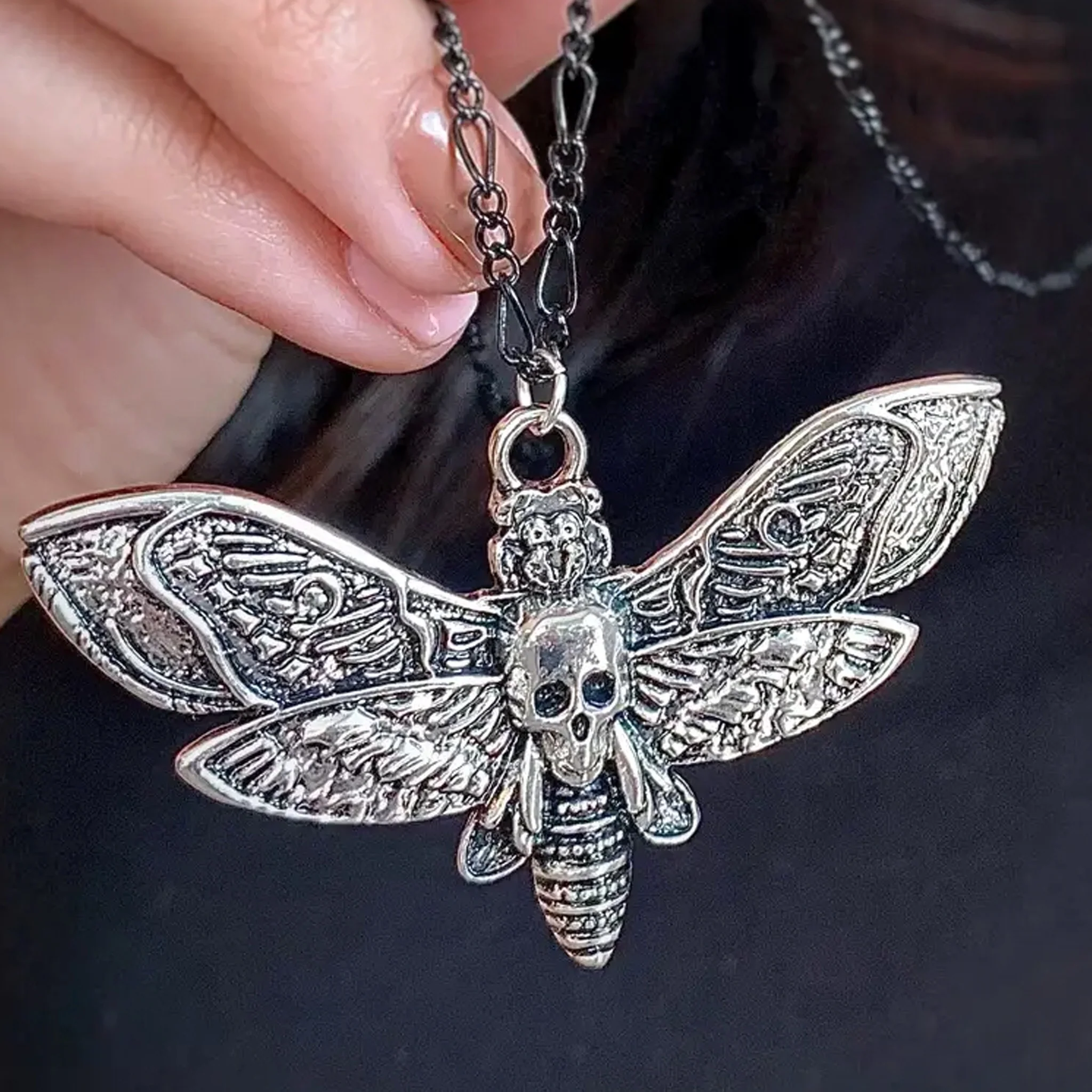 Silver Death Head Moth Necklace