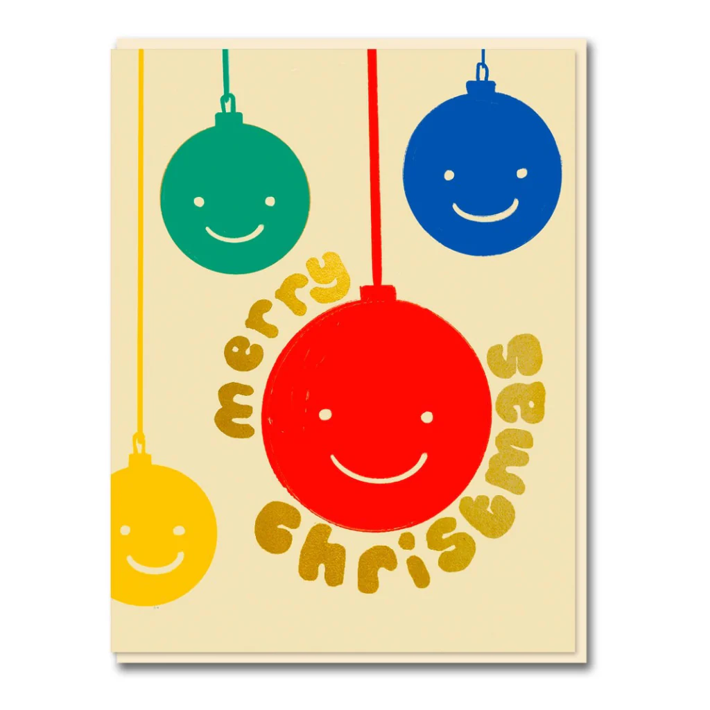 Smiling Baubles Christmas Card