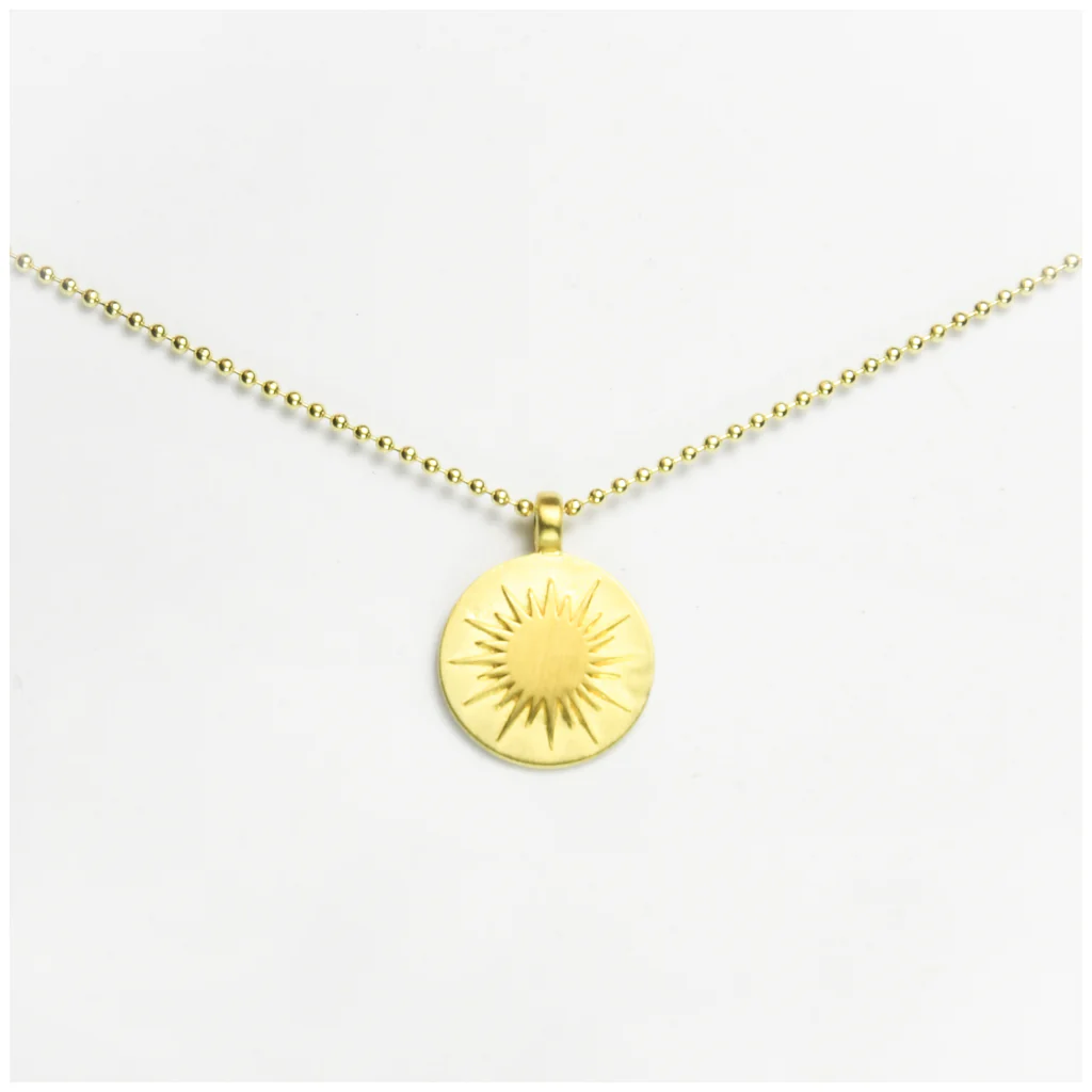 Sunburst Medallion Necklace Brushed 14K Gold Vermeil