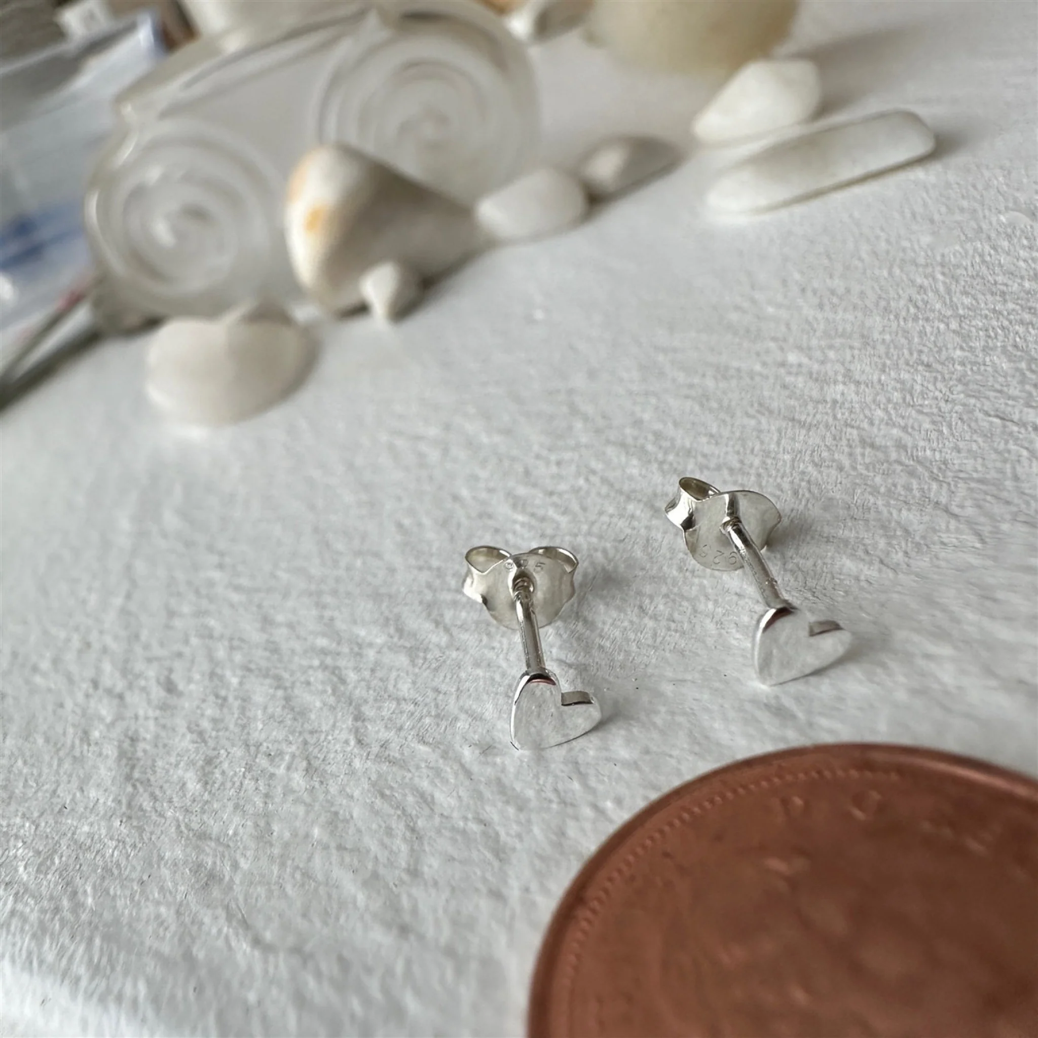 Tiny Heart Stud Earrings Sterling Silver - Image 2