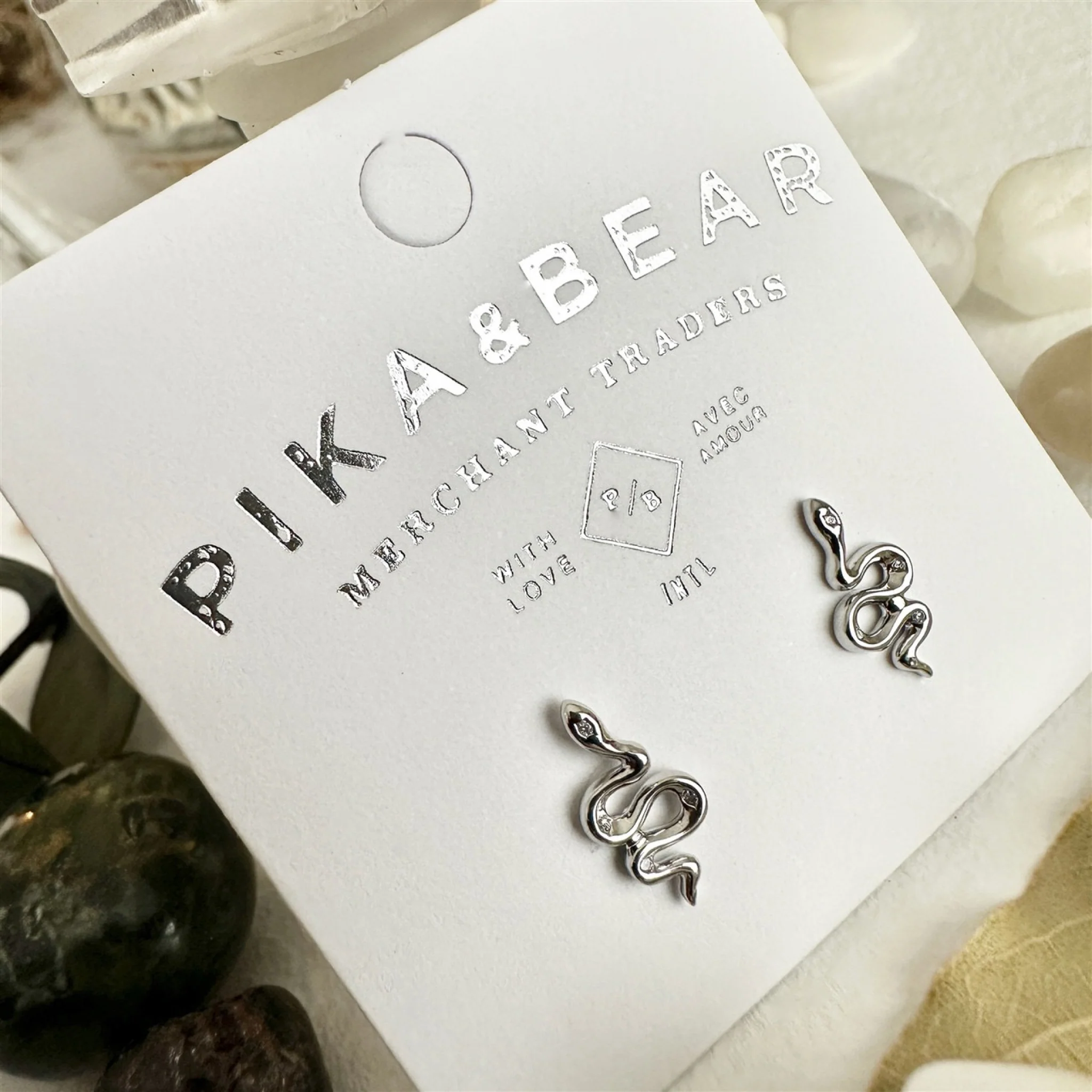Tiny Rhinestone Snake Stud Earrings Silver - Image 2