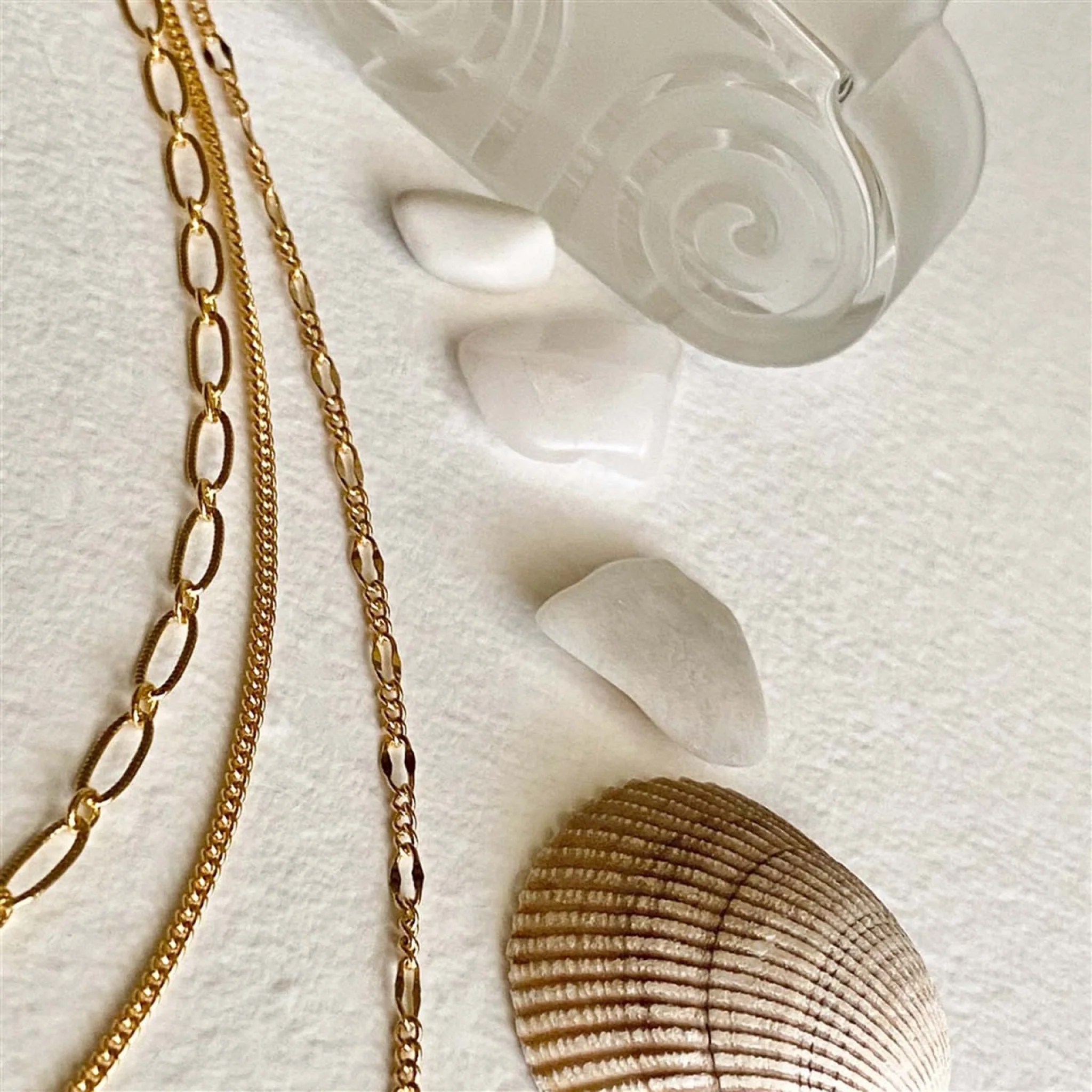 Triple Layer Textured Chain Necklace Gold - Image 2