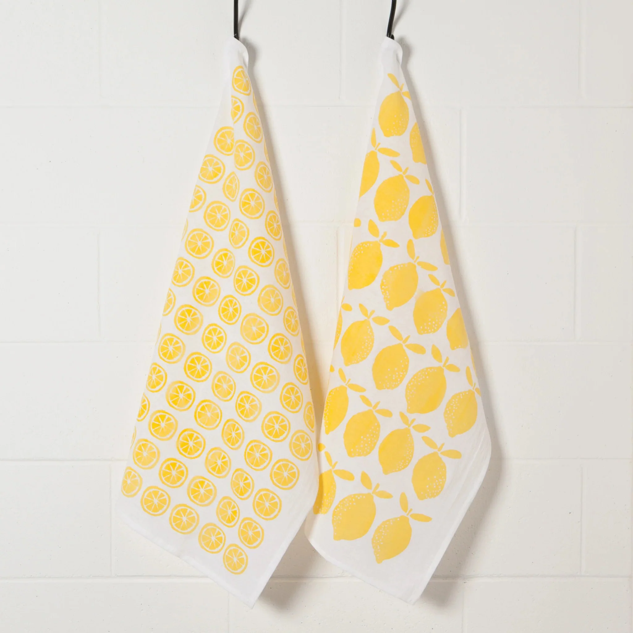 Lemon Print Yellow Floursack Dishtowels - Image 2