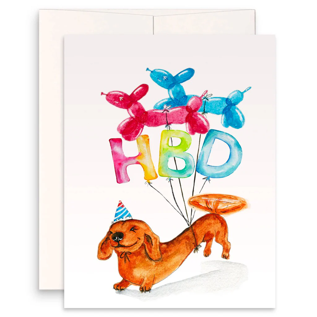 Wiener Dog HBD Party Balloons Birthday Card