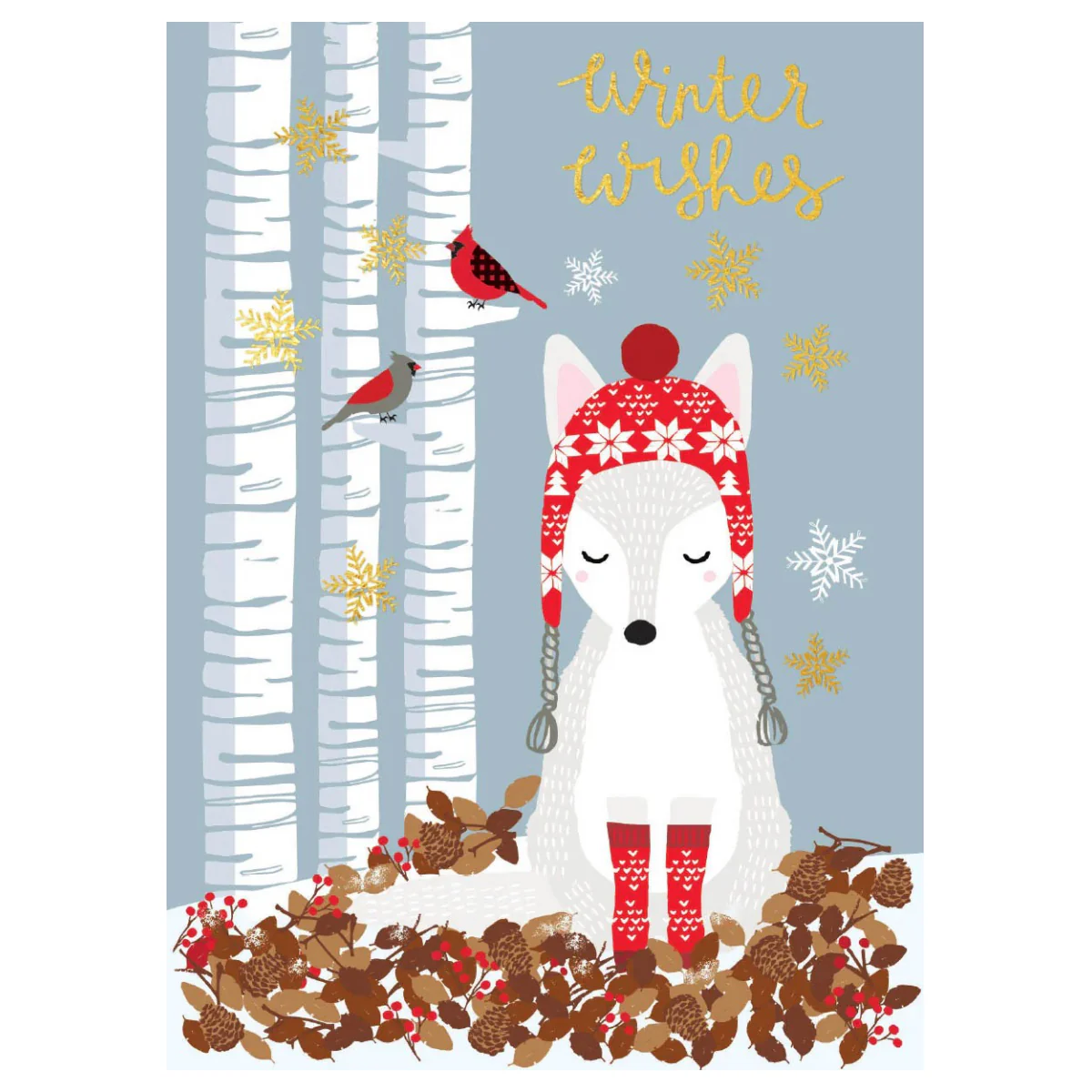 Winter Fox In Leaves Card